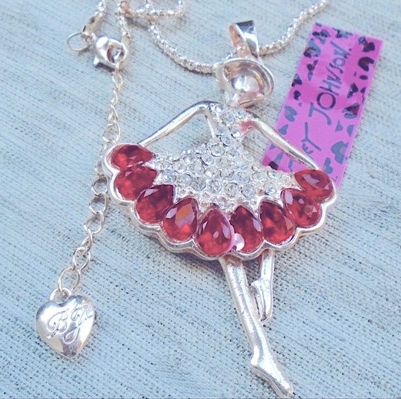 Betsey Johnson Red Crystal Ballet Dancing Girl Pendant Necklace NEW in package - Picture 12 of 16